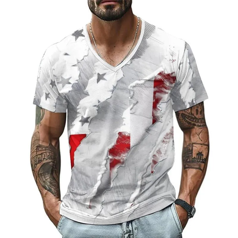 Men's V-neck Graffiti Print Casual Short-sleeved T-shirt 53752697X made by Manly