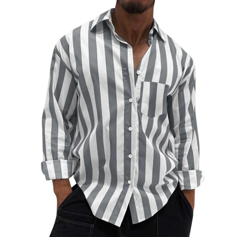Men's Long Sleeve Lapel Striped Shirt 21663947X sold by Manly