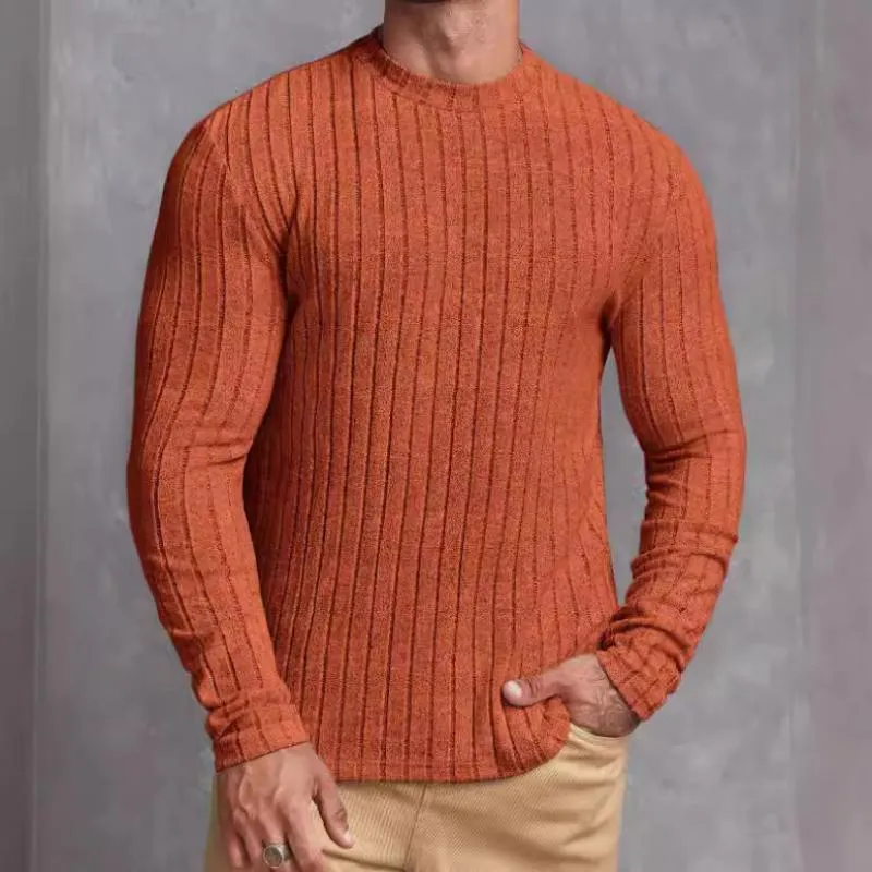 Men's Casual Solid Color Round Neck Striped Slim Fit Long Sleeve T-Shirt 34711518M sold by Manly product image thumbnail 5