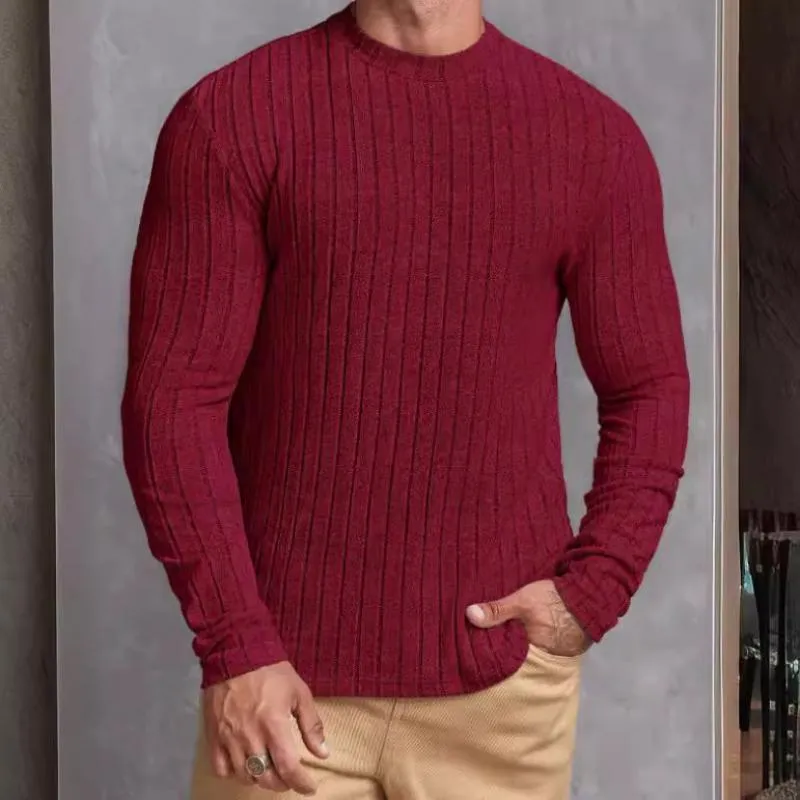 Men's Casual Solid Color Round Neck Striped Slim Fit Long Sleeve T-Shirt 34711518M sold by Manly product image thumbnail 4