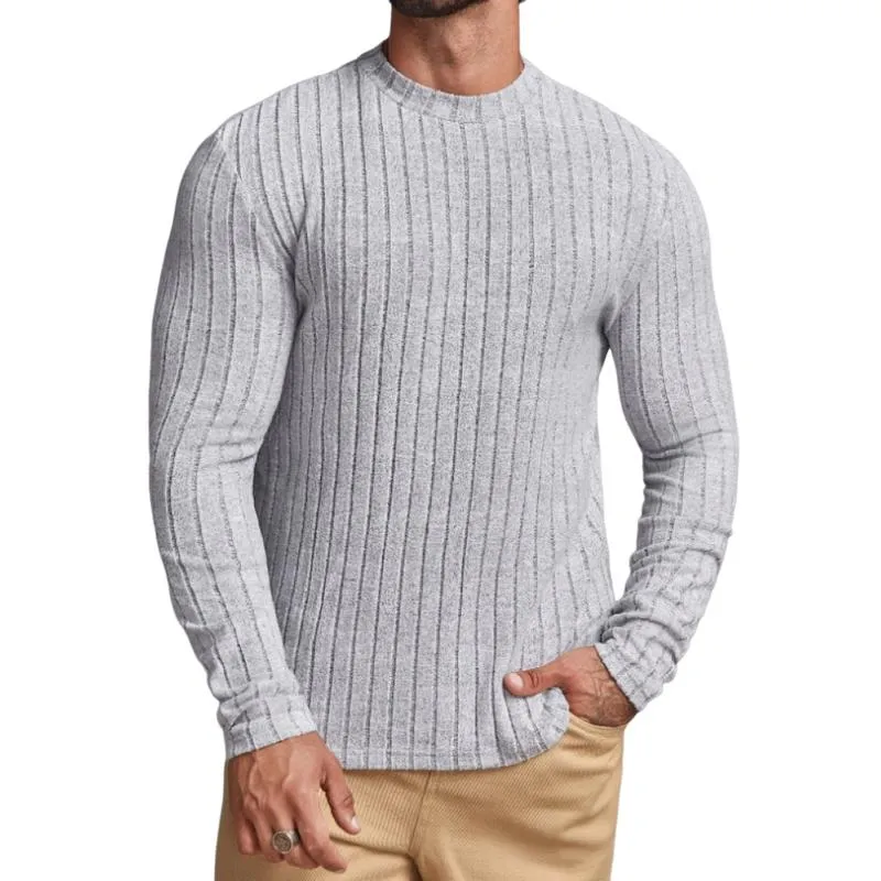 Men's Casual Solid Color Round Neck Striped Slim Fit Long Sleeve T-Shirt 34711518M sold by Manly