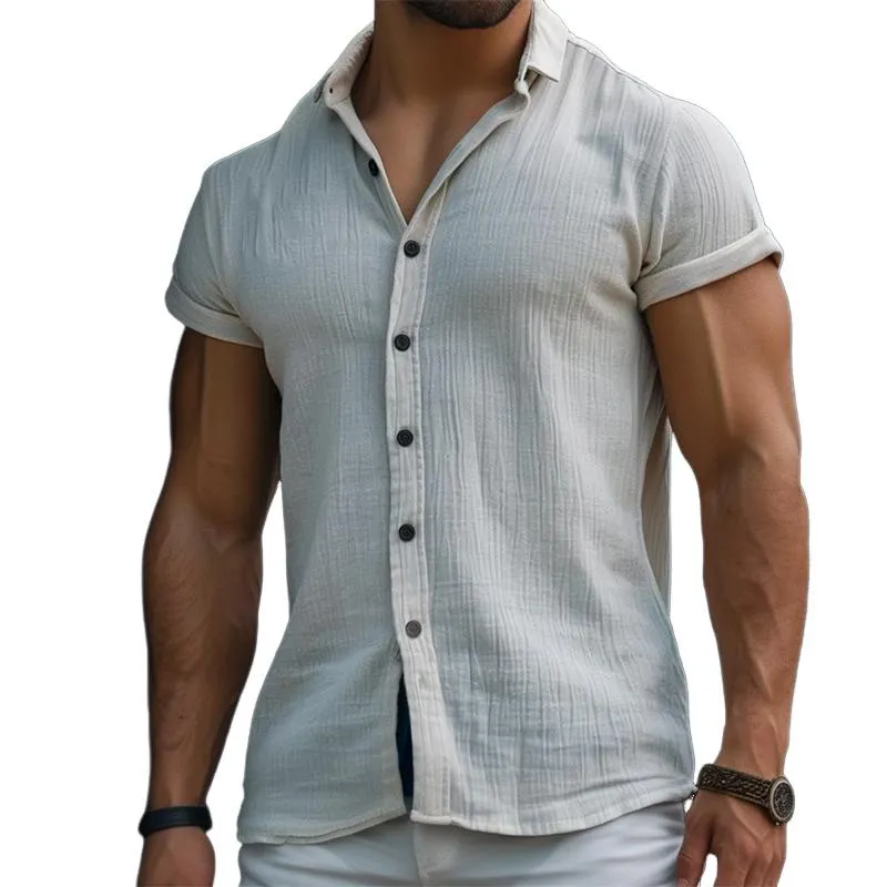 Men's Casual Solid Color Lapel Short Sleeve Shirt 09161170TO sold by Manly