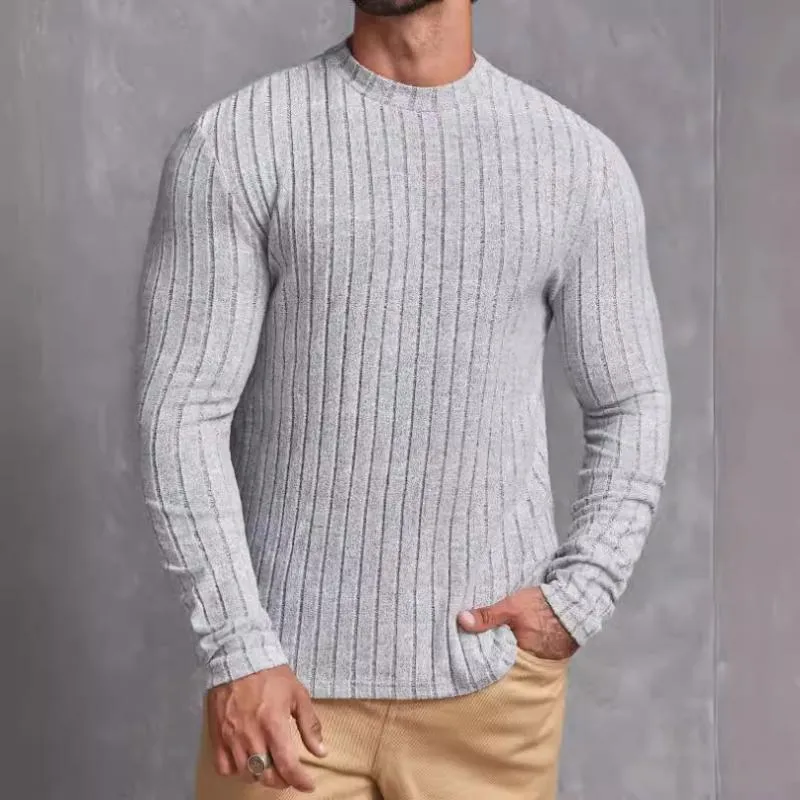 Men's Casual Solid Color Round Neck Striped Slim Fit Long Sleeve T-Shirt 34711518M sold by Manly product image thumbnail 2