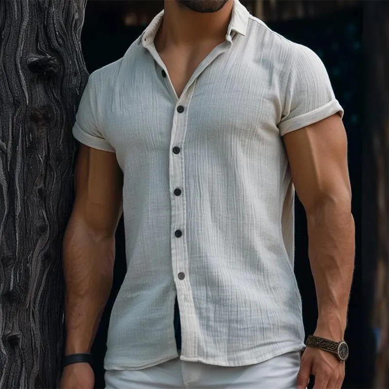 Men's Casual Solid Color Lapel Short Sleeve Shirt 09161170TO sold by Manly product image thumbnail 2