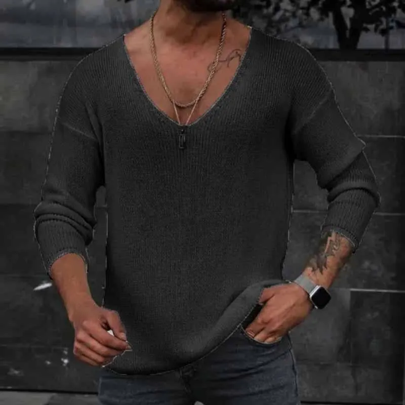Men's Casual Solid Color V Neck Long Sleeve Knitted Sweater 50835474M sold by Manly product image thumbnail 3