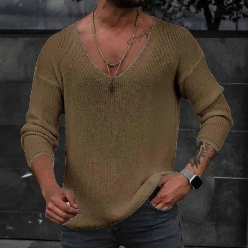 Men's Casual Solid Color V Neck Long Sleeve Knitted Sweater 50835474M sold by Manly product image thumbnail 4