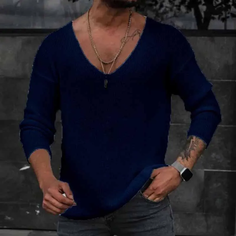 Men's Casual Solid Color V Neck Long Sleeve Knitted Sweater 50835474M sold by Manly product image thumbnail 2