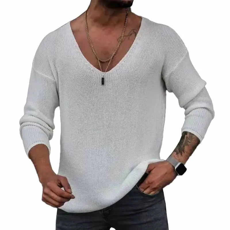 Men's Casual Solid Color V Neck Long Sleeve Knitted Sweater 50835474M sold by Manly