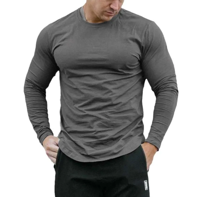 Men's Solid Color Printed Breathable Long Sleeve Round Neck T-Shirt 86086789X sold by Manly