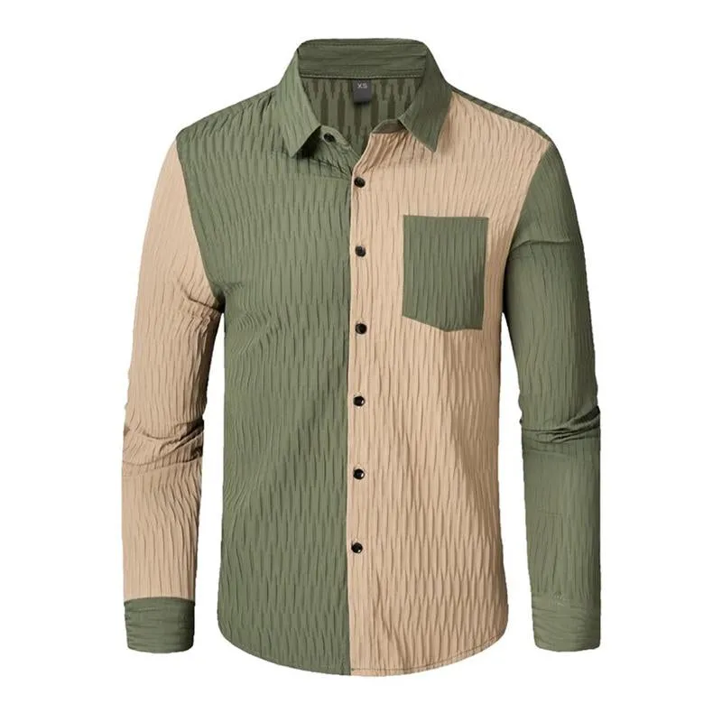Men's Contrast Color Stitching Casual Long Sleeve Shirt 18083535X sold by Manly product image thumbnail 2