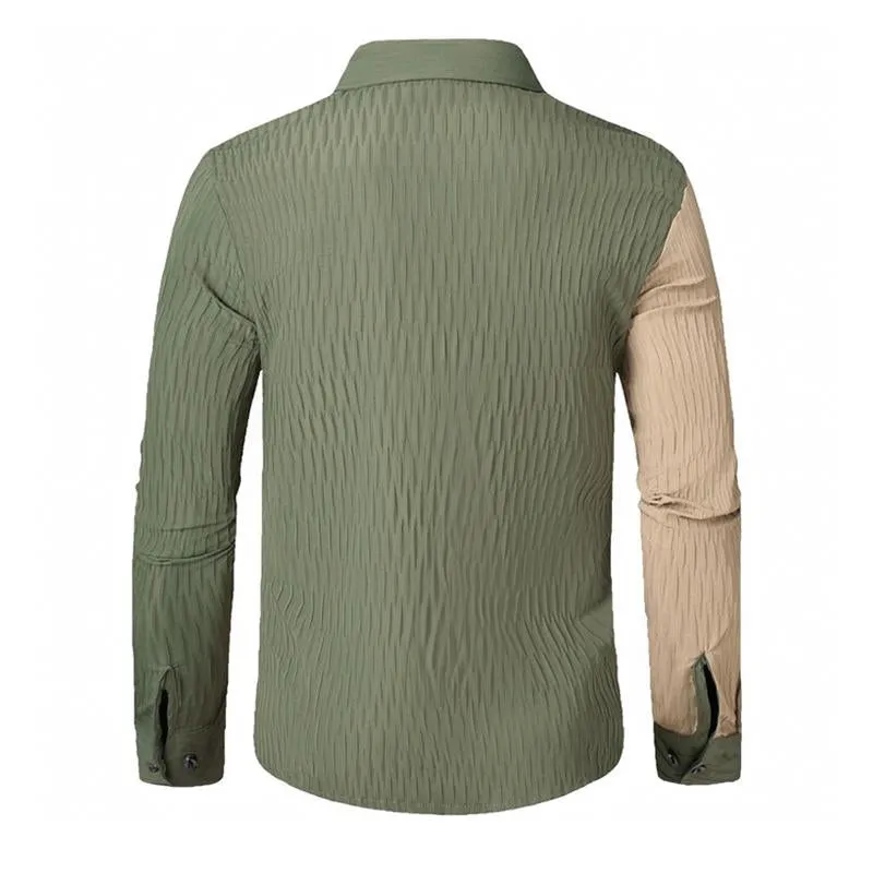 Men's Contrast Color Stitching Casual Long Sleeve Shirt 18083535X sold by Manly product image thumbnail 3