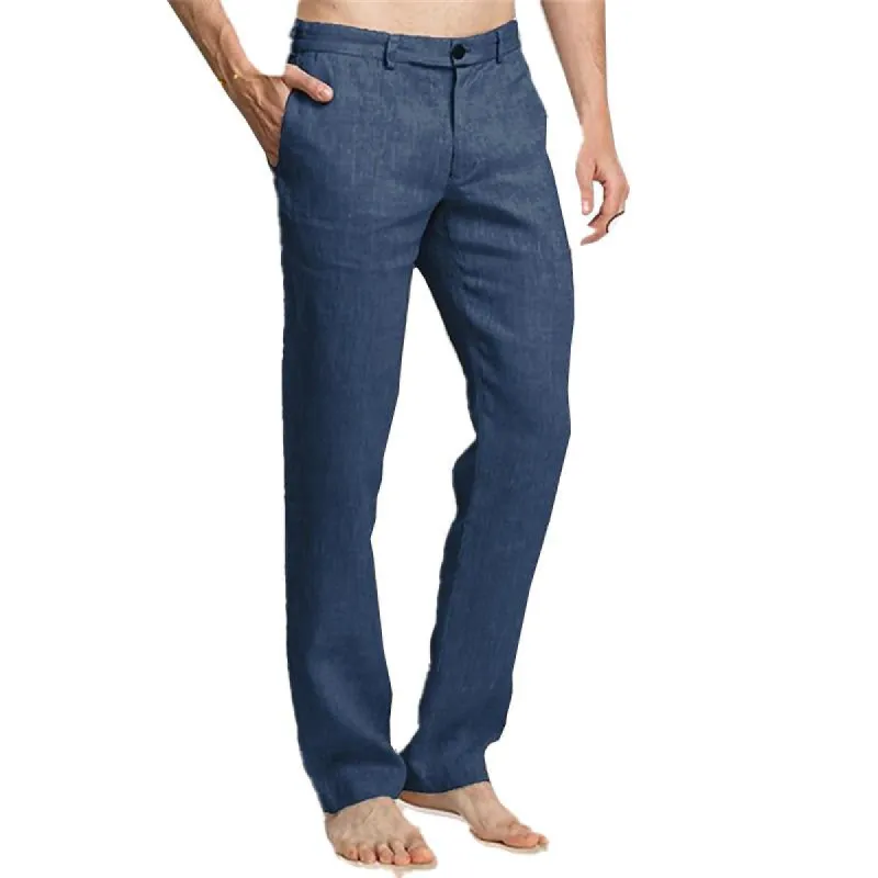 Men's Linen Slant Pocket Straight Solid Color Loose Casual Pants 53565009X sold by Manly