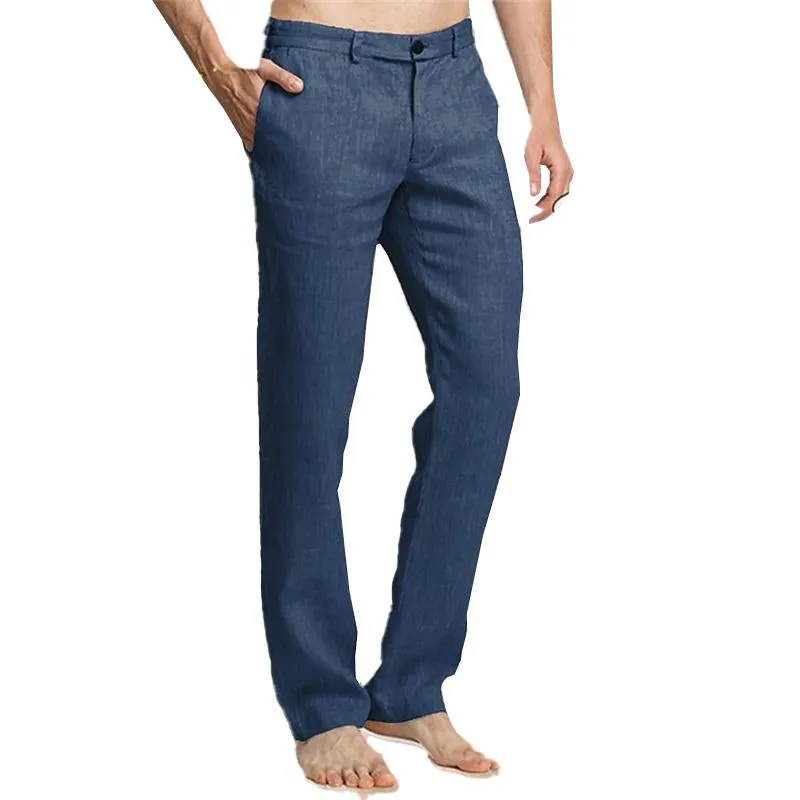 Men's Linen Slant Pocket Straight Solid Color Loose Casual Pants 53565009X sold by Manly