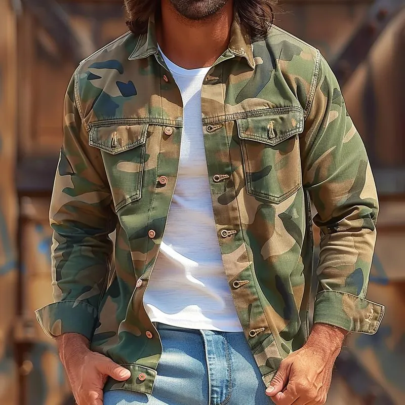 Men's Camouflage Lapel Chest Pocket Long Sleeve Cargo Shirt 32711018Z sold by Manly product image thumbnail 2