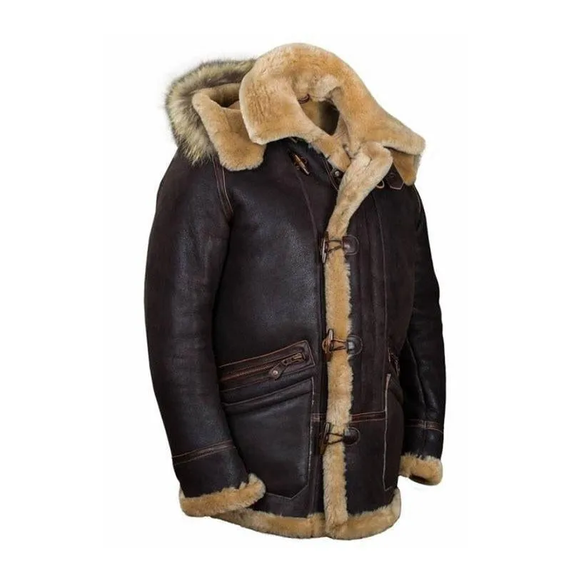 Men's Winter Zip Pocket Hooded Horn Buckle Fur Coat 80175709M sold by Manly product image thumbnail 2