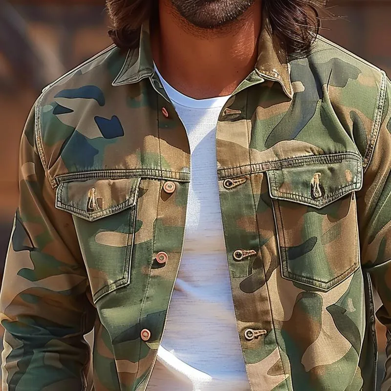 Men's Camouflage Lapel Chest Pocket Long Sleeve Cargo Shirt 32711018Z sold by Manly product image thumbnail 3