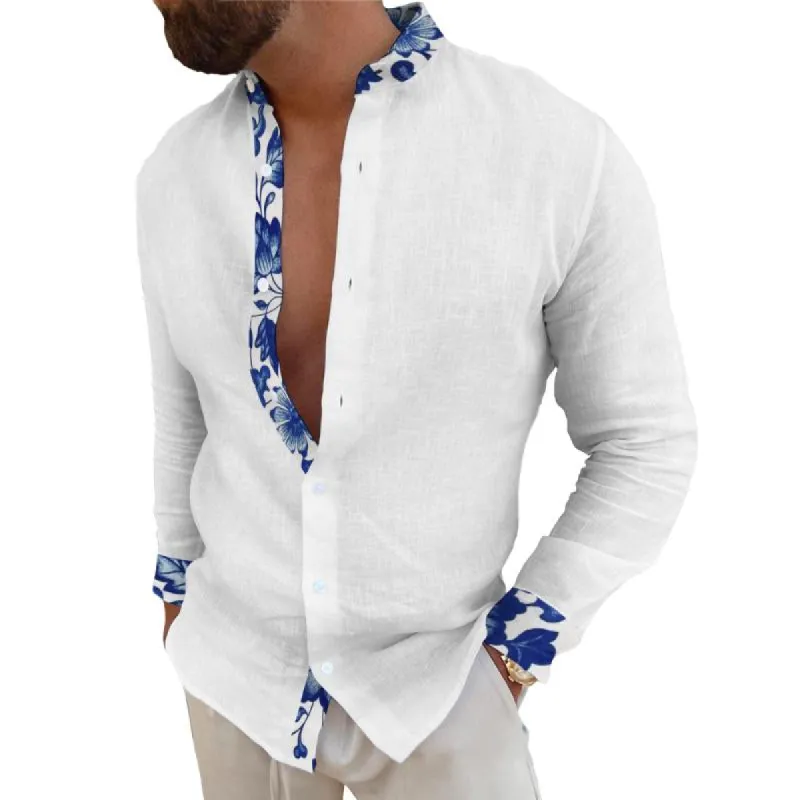 Men's Casual Pattern Stand Collar Long Sleeve Shirt 19312525TO sold by Manly