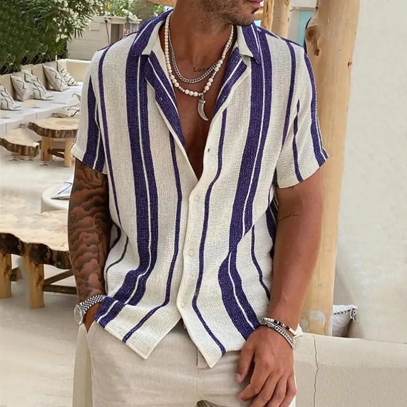 Men's Casual Striped Lapel Loose Short-sleeved Shirt 30431980M sold by Manly product image thumbnail 3