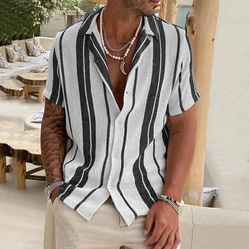 Men's Casual Striped Lapel Loose Short-sleeved Shirt 30431980M sold by Manly product image thumbnail 5