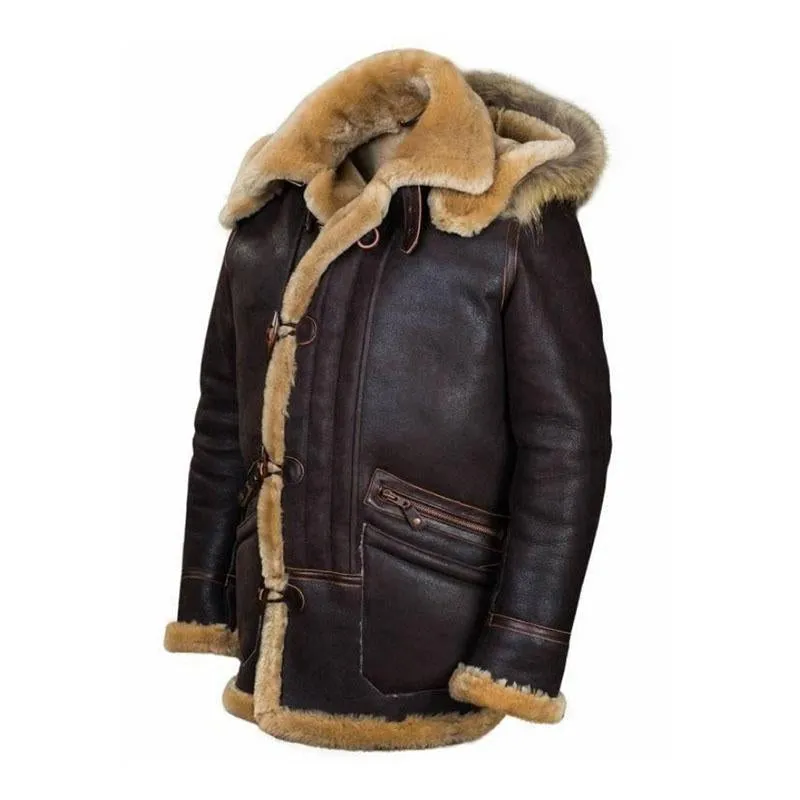 Men's Winter Zip Pocket Hooded Horn Buckle Fur Coat 80175709M sold by Manly
