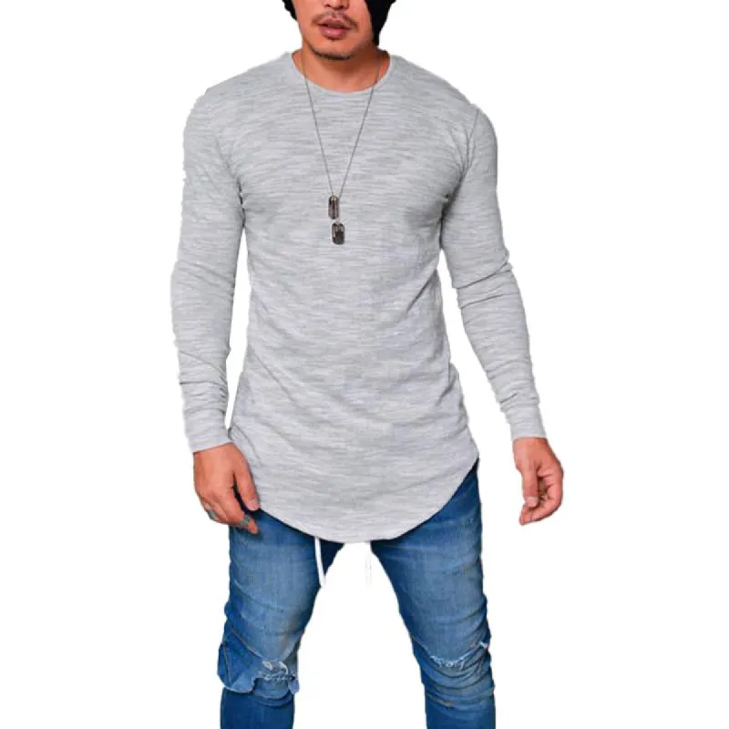 Men's Round Neck Slim Solid Color Long Sleeve T-shirt 50062697X sold by Manly