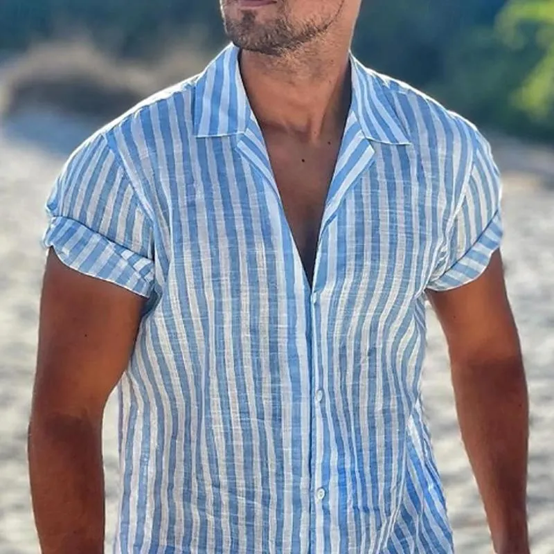 Men's Cotton And Linen Striped Short-Sleeved Shirt 75036253Y sold by Manly product image thumbnail 2