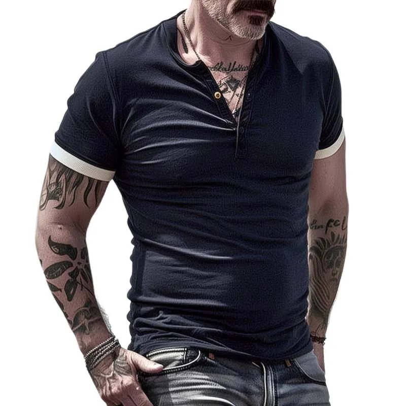 Men's Colorblock Henley Collar Short Sleeve T-shirt 06969481Z sold by Manly