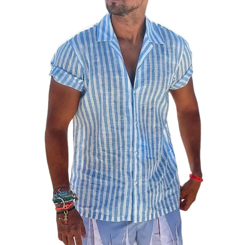 Men's Cotton And Linen Striped Short-Sleeved Shirt 75036253Y sold by Manly