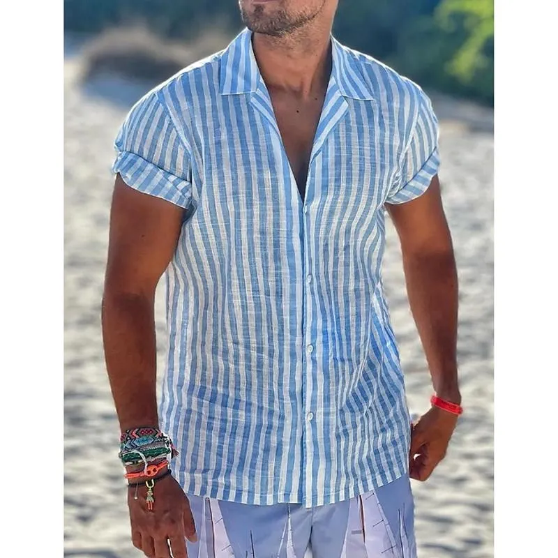 Men's Cotton And Linen Striped Short-Sleeved Shirt 75036253Y sold by Manly product image thumbnail 4