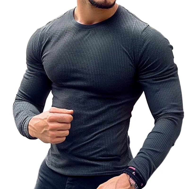 Men's Retro Casual Solid Color Striped Long Sleeve T-Shirt 26728433TO sold by Manly