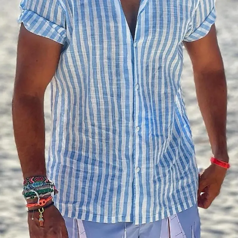 Men's Cotton And Linen Striped Short-Sleeved Shirt 75036253Y sold by Manly product image thumbnail 3