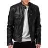 Men's Stand Collar Slim Fit Zip Pocket Leather Jacket 11770989M sold by Manly
