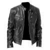 Men's Stand Collar Slim Fit Zip Pocket Leather Jacket 11770989M sold by Manly
