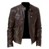 Men's Stand Collar Slim Fit Zip Pocket Leather Jacket 11770989M sold by Manly