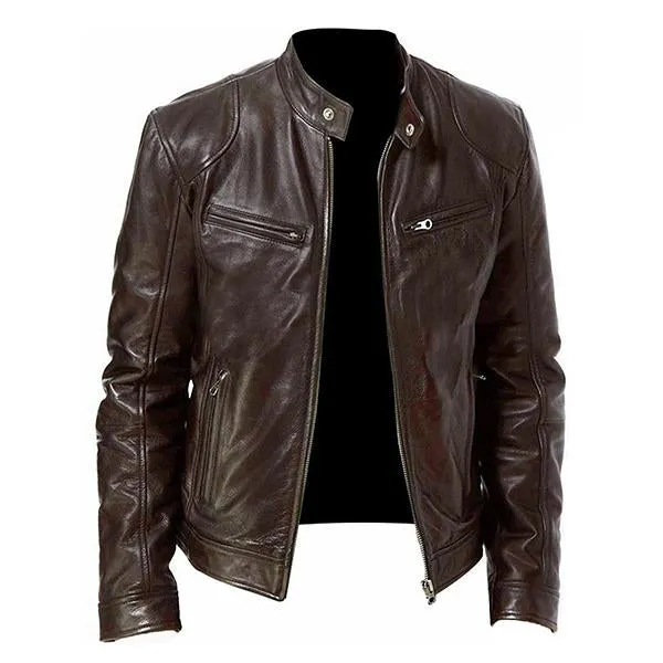 公式【1JINN STUDIO】Slim Stand Collar Leather Jacket Black Stand Collar Leather Jacket