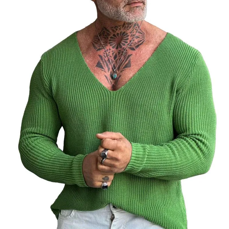 Men's Casual Solid Color V-Neck Pullover Knitted Sweater 53693589M sold by Manly