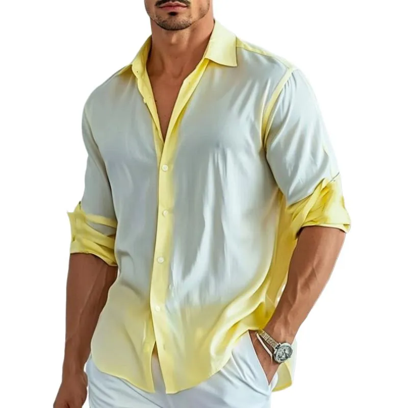 Men's Gradient Print Lapel Long Sleeve Shirt 98269072X sold by Manly