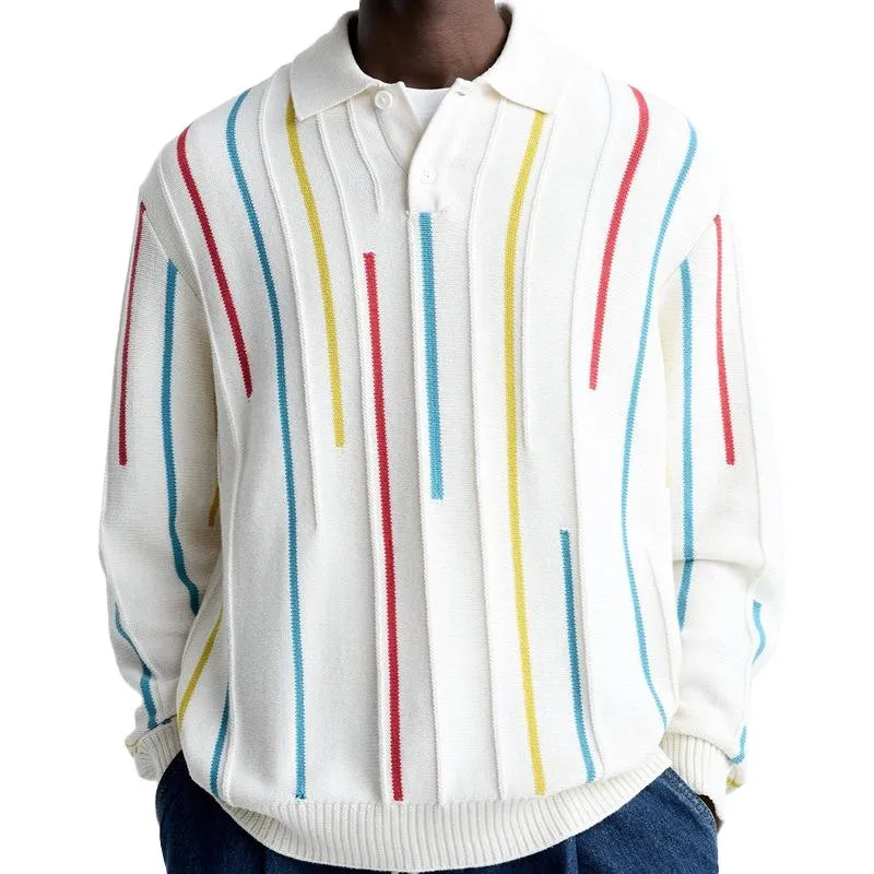 Men's Casual Line Jacquard Long Sleeve Knitted Polo Shirt 46004401M sold by Manly