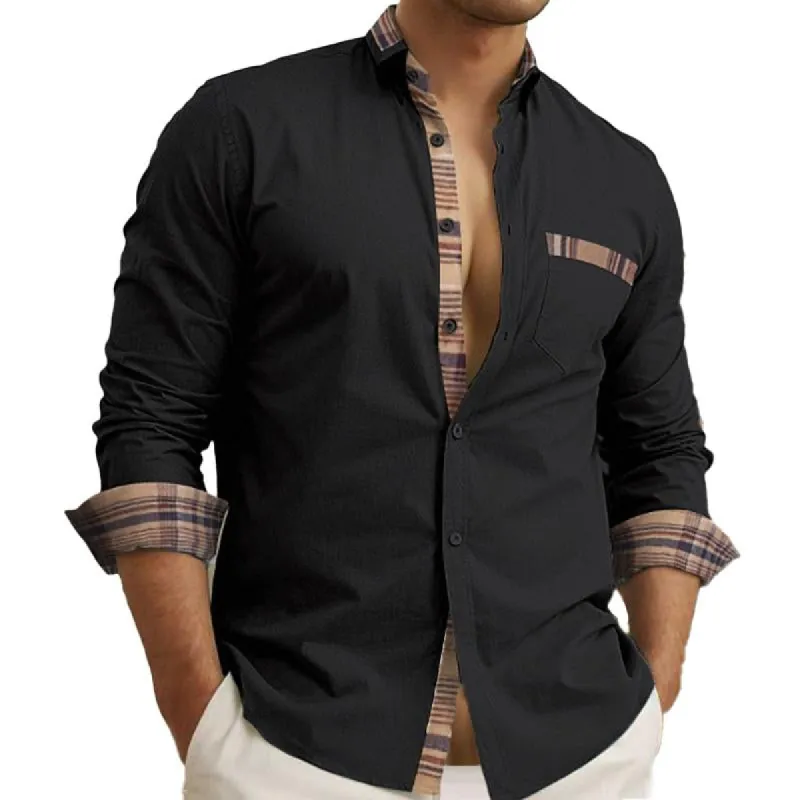 Men's Casual Plaid Patchwork Long-Sleeved Shirt 62148925Y sold by Manly