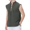 Men's Cotton And Linen Stand Collar Sleeveless Tank Top 17170536Y sold by Manly