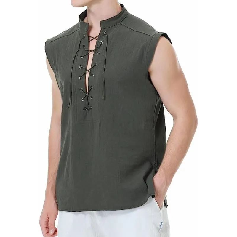 Men's Cotton And Linen Stand Collar Sleeveless Tank Top 17170536Y sold by Manly product image thumbnail 3