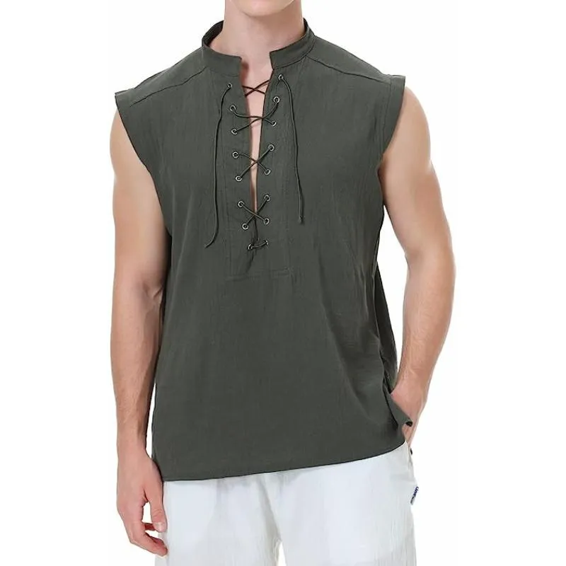 Men's Cotton And Linen Stand Collar Sleeveless Tank Top 17170536Y sold by Manly product image thumbnail 2