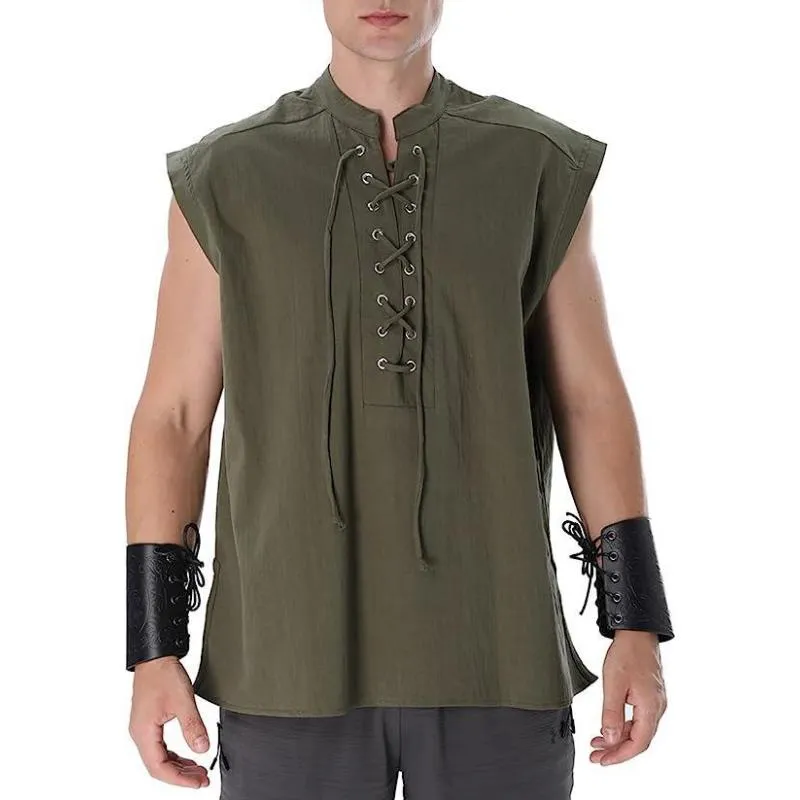 Men's Cotton And Linen Stand Collar Sleeveless Tank Top 17170536Y sold by Manly product image thumbnail 5