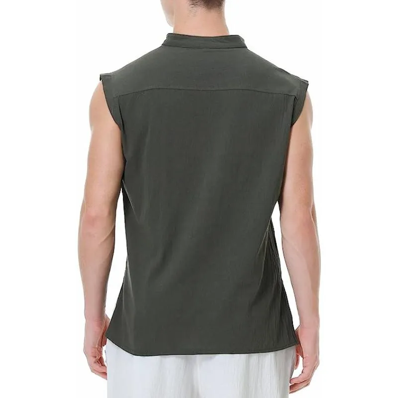 Men's Cotton And Linen Stand Collar Sleeveless Tank Top 17170536Y sold by Manly product image thumbnail 4