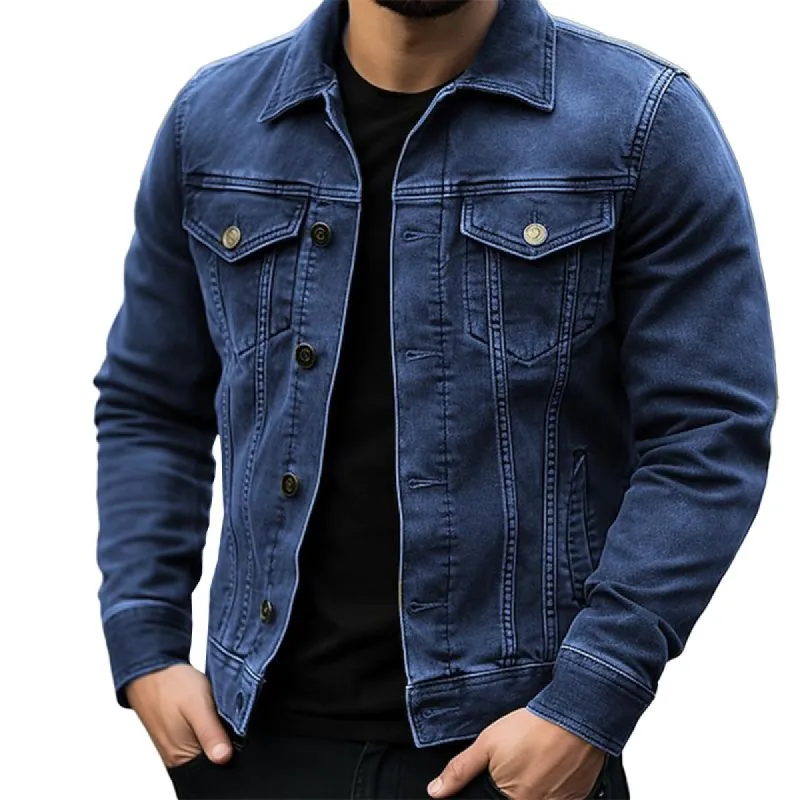 Men's Vintage Fit Lapel Single Breasted Denim Jacket 65692690M sold by Manly