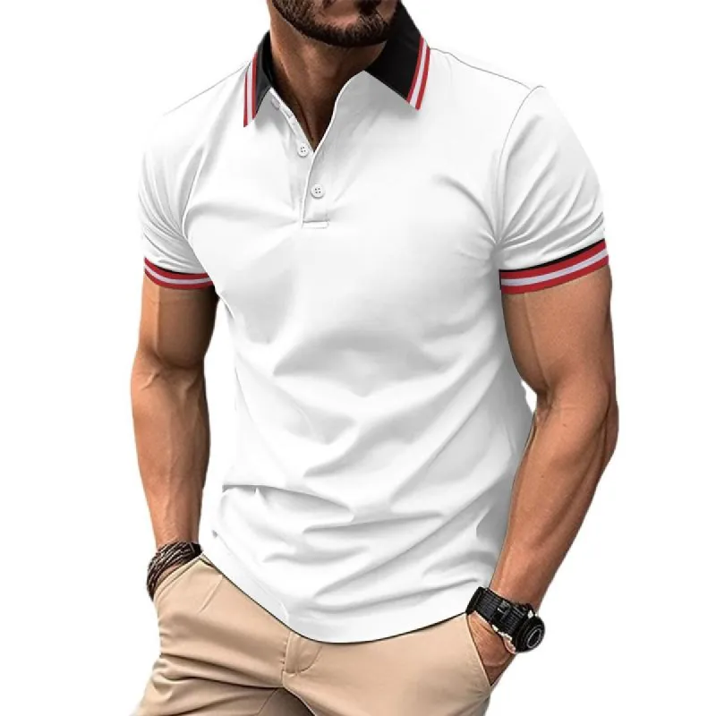 Men's Colorblock Lapel Short Sleeve Polo Shirt 49241558Z sold by Manly
