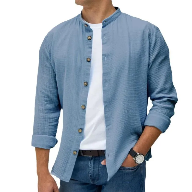 Men's Vintage Casual Solid Color Pressed Crepe Shirt 80281572TO sold by Manly