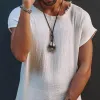 Men's Casual Cotton Blended Round Neck Raw Edge Short Sleeve T-Shirt 04669487M sold by Manly