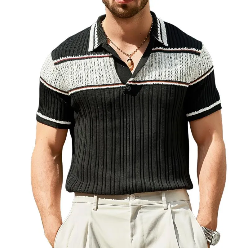 Men's Contrast Color Short-sleeved Casual Knitted POLO Shirt 22005122X sold by Manly