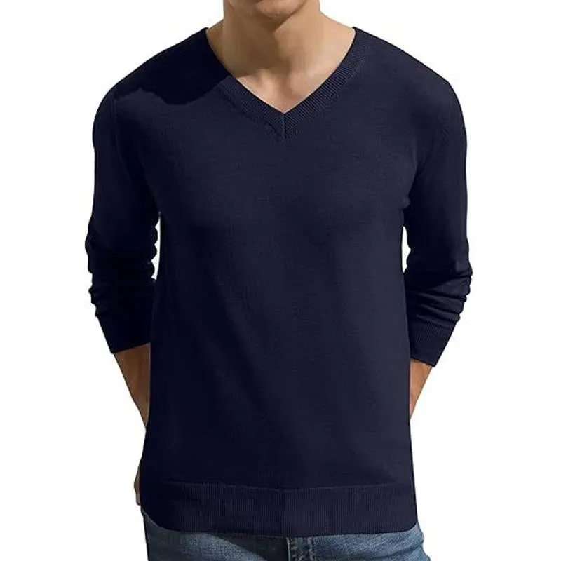 Men's Solid Color V-neck Casual Knitted Pullover Sweater 64472071X sold by Manly product image thumbnail 5